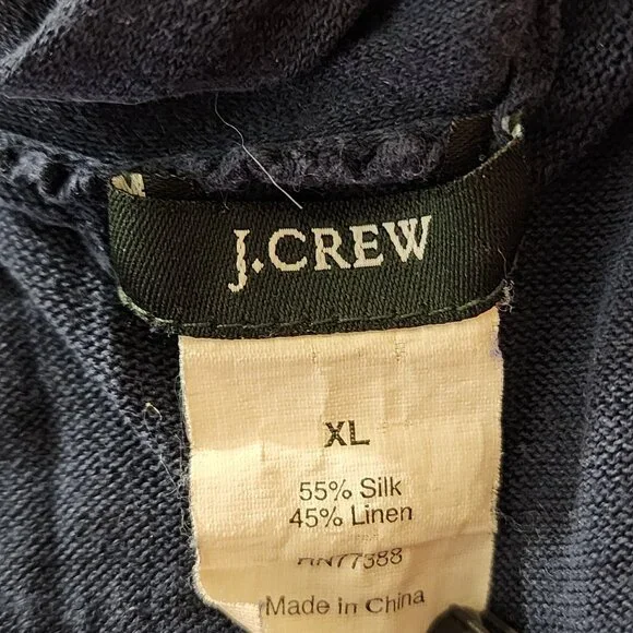J Crew XL Tie front cardigan navy layering linen silk preppy school girl office - Picture 3 of 4